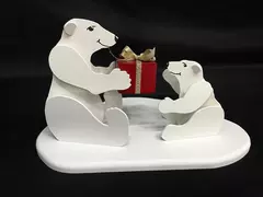 Handmade Wooden Polar Bears Christmas Figurine on Iceberg Shelf Decor