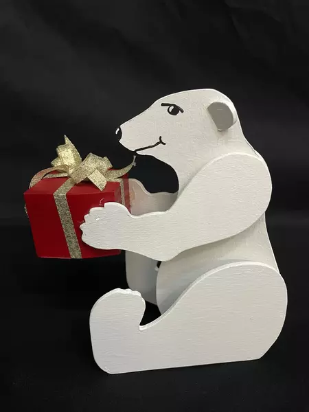 Handmade Wooden Polar Bears Christmas Figurine on Iceberg Shelf Decor