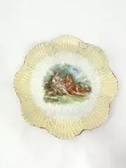 Vintage Victorian Porcelain Plate Romantic Couple Sheep Grapes Gold Edge 9.5"
