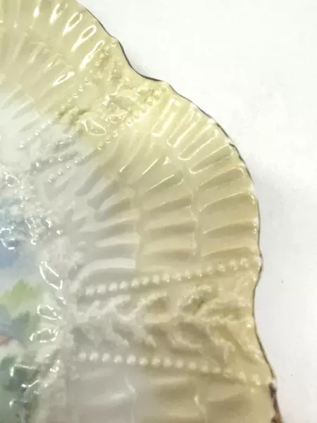 Vintage Victorian Porcelain Plate Romantic Couple Sheep Grapes Gold Edge 9.5"