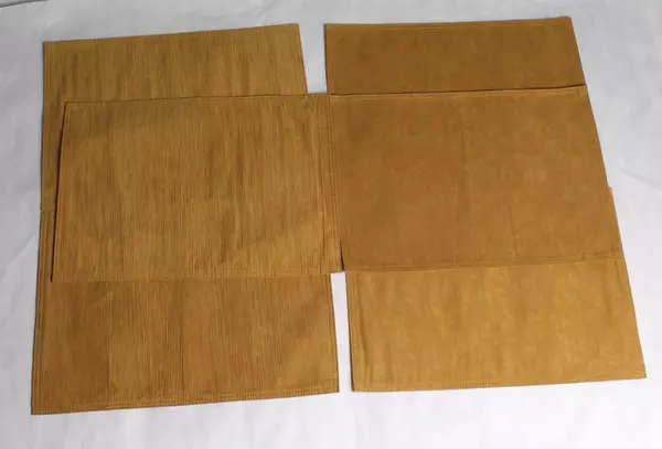 Set of 6 Reversible Brown Gold Faux Suede & Crinkle Fabric Placemats 18x13"