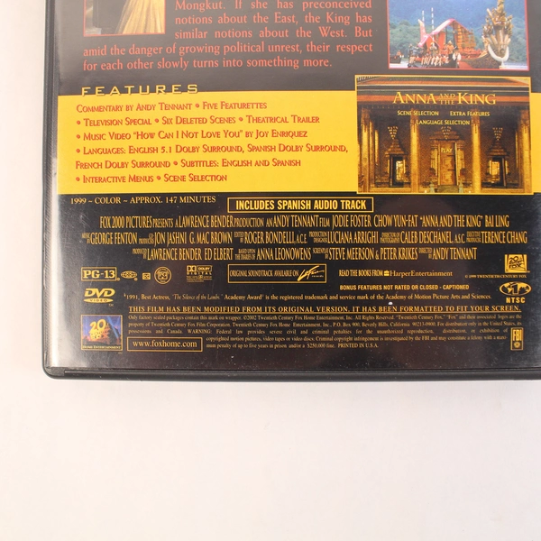 Anna and the King DVD 1999 Full Screen Edition Jodie Foster PG-13 Pre-Owned