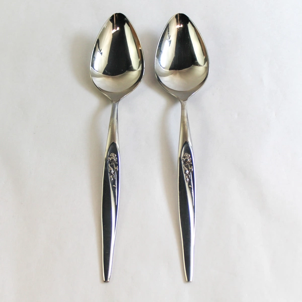 Lot of 2 Vintage Tradition Stainless Gentle Rose Serving Spoons 8.75"