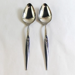 Lot of 2 Vintage Tradition Stainless Gentle Rose Serving Spoons 8.75"