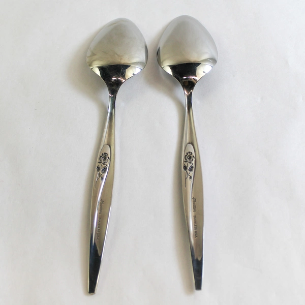 Lot of 2 Vintage Tradition Stainless Gentle Rose Serving Spoons 8.75"