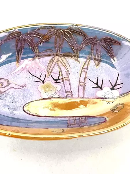 Vintage Nippon Hand Painted Floral Lustreware Dollhouse Serving Platter 3.75"