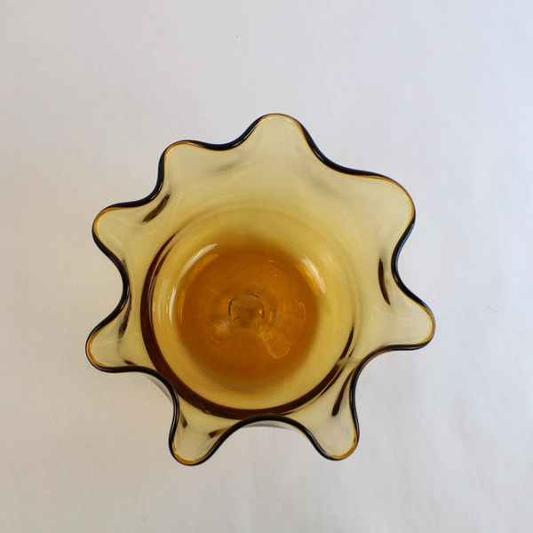 Mid Century Amber Glass Candy Dish Bowl Wavy Edge Decorative Bowl