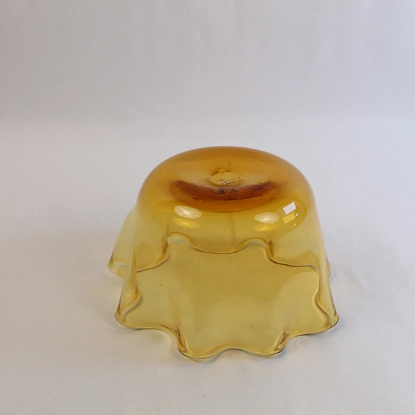 Mid Century Amber Glass Candy Dish Bowl Wavy Edge Decorative Bowl