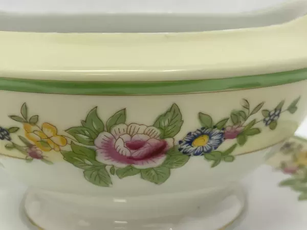 Vintage Porcelain Gravy Boat with Underplate Yellow Floral Pattern Japan