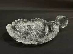 Vintage Pressed Glass Nappy Bowl Hobstar Pinwheel Feather Pattern 7.5"