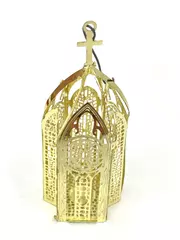 Vintage Mintiques Gold Plated Brass 3D Church Christmas Ornament in Original Box