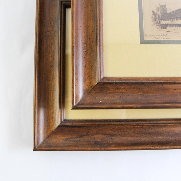 2 Vintage Steel Engraving Framed Drawings Grammar School Stratford on Avon