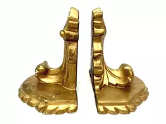 Vintage Gold-Toned Plaster Bookends with Scroll Pattern Pre-Owned Condition
