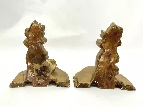 Vintage Gold-Toned Plaster Bookends with Scroll Pattern Pre-Owned Condition