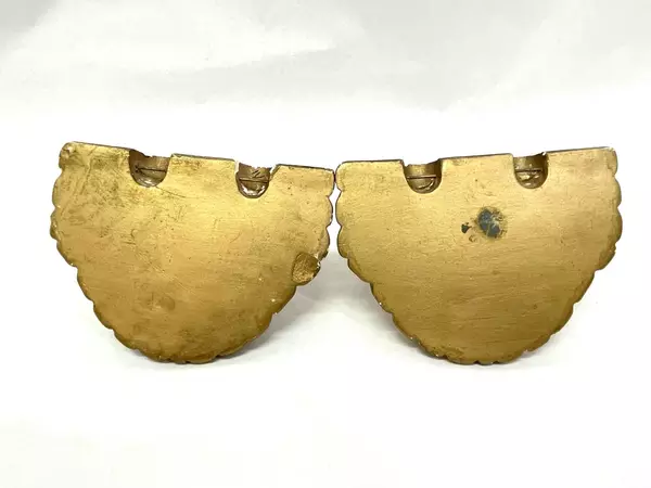 Vintage Gold-Toned Plaster Bookends with Scroll Pattern Pre-Owned Condition