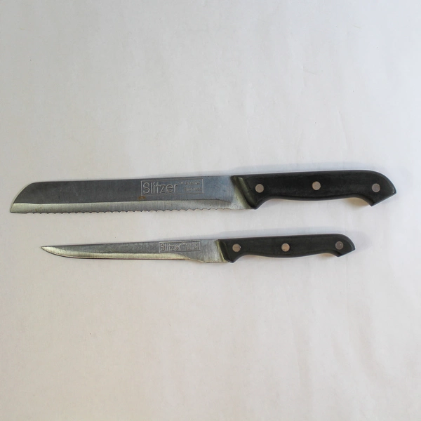 Lot of 2 Slitzer Kitchen Knives Serrated Slicer & Boning Black Handles