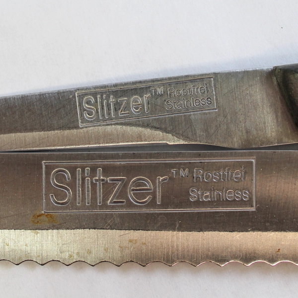 Lot of 2 Slitzer Kitchen Knives Serrated Slicer & Boning Black Handles
