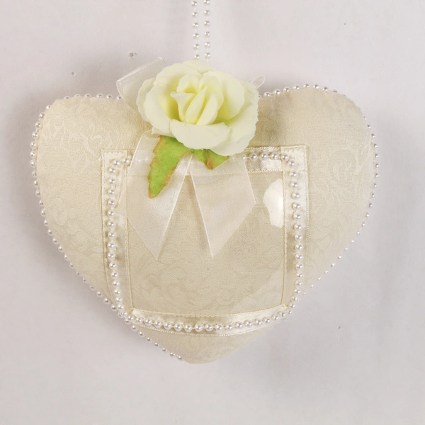 Lot of 2 Cream Heart Shaped Just Married Wedding Pillows with Faux Pearls