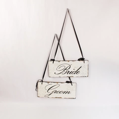 Imax Bride and Groom Distressed Wedding Wood Signs Chair Black Hanger Decor