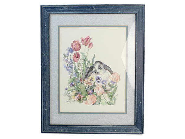 Jodi Jensen Tulips To Dine For Framed Floral Bunny Print Blue Frame 20x16"