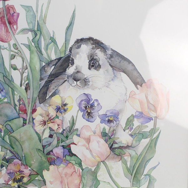 Jodi Jensen Tulips To Dine For Framed Floral Bunny Print Blue Frame 20x16"