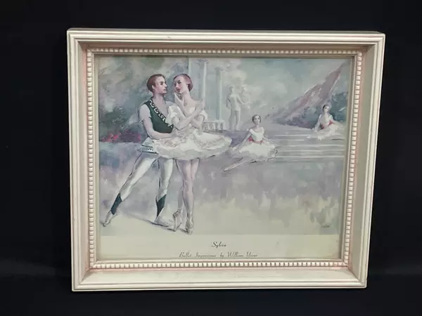 Framed Vintage William Yeiser Ballet Print "Sylvia" Signed Art Decor 8.5x9.75"
