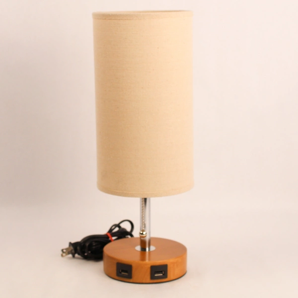 Kema Keur 0J304 Faux Wood Grain Desk Lamp with Woven Shade USB Ports 31" Tall