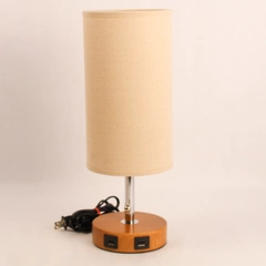 Kema Keur 0J304 Faux Wood Grain Desk Lamp with Woven Shade USB Ports 31" Tall