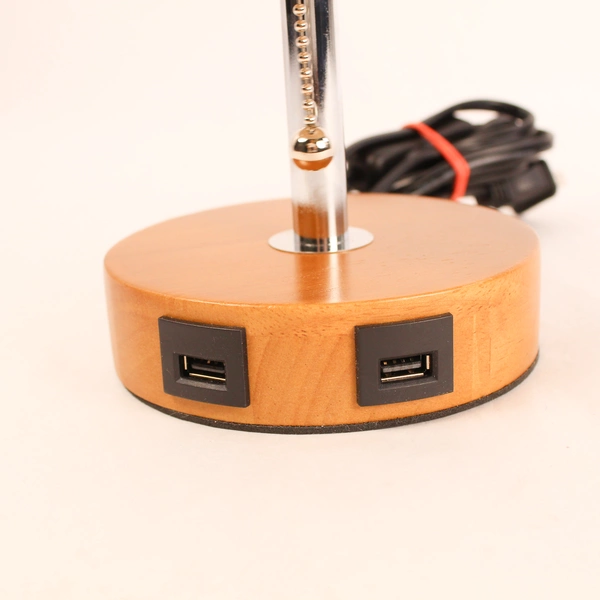 Kema Keur 0J304 Faux Wood Grain Desk Lamp with Woven Shade USB Ports 31" Tall