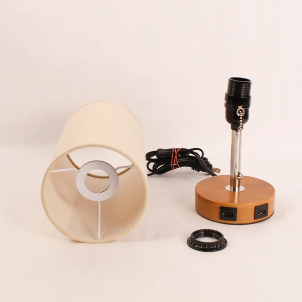 Kema Keur 0J304 Faux Wood Grain Desk Lamp with Woven Shade USB Ports 31" Tall