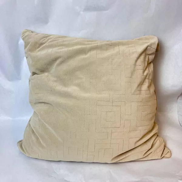 Lot of 2 Textured Tan Beige Square Throw Pillows Couch Sofa Quilted 18x18"