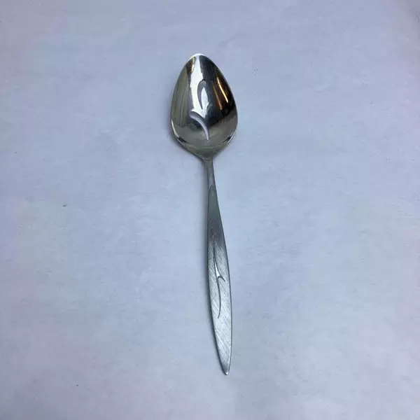 Set of 2 Vtg 1881 Rogers Stainless Oneida Fantasy Handle Serving Spoons Slotted