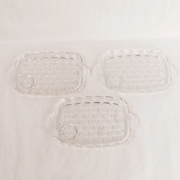 Lot of 3 Vintage Federal Glass Yorktown Thumbprint Snack Plates Chipped