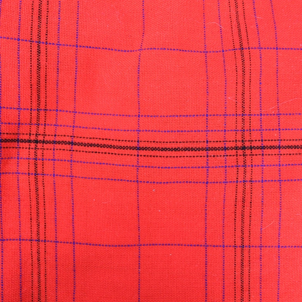 Bright Red Plaid Woven Tablecloth 79"x60" Black Blue Checkered Pattern