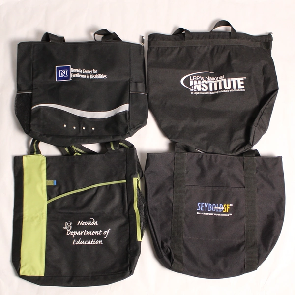 Lot of 4 Black Canvas Tote Bags with Handles Academic Advertising Reusable Bags