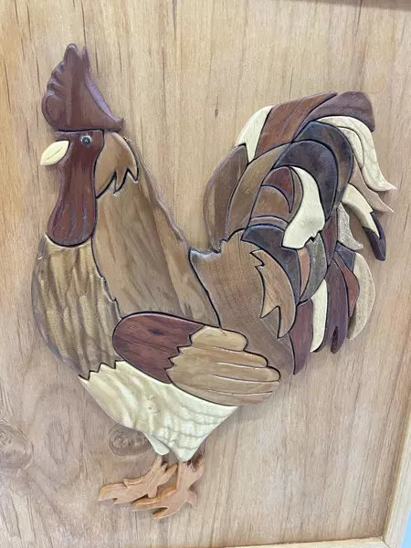 Handmade Wood Rooster Photo Album Brass Hinges Leather Strap Signed 12.5"