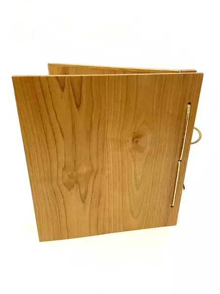 Handmade Wood Rooster Photo Album Brass Hinges Leather Strap Signed 12.5"