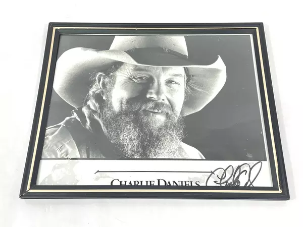 Framed 8x10 Autographed Charlie Daniels Black & White Photo Water Damage