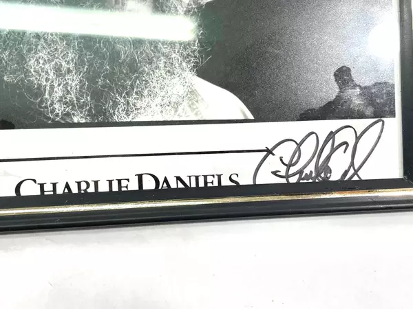 Framed 8x10 Autographed Charlie Daniels Black & White Photo Water Damage