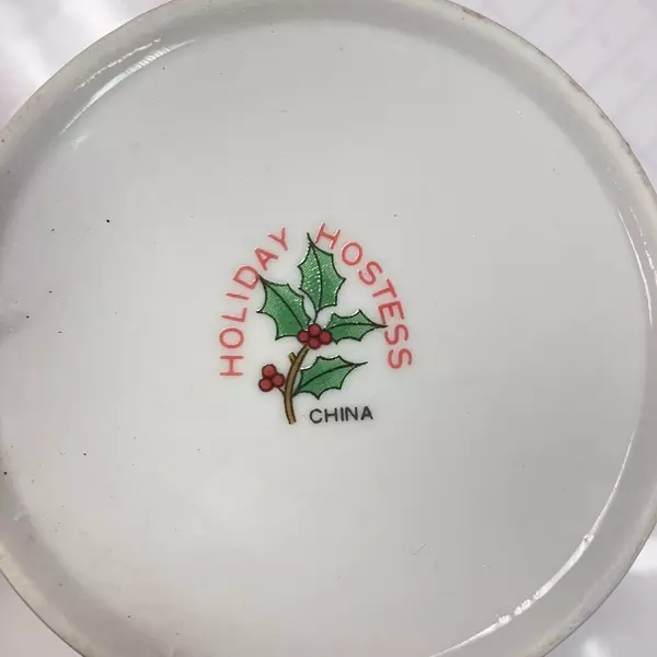 Vintage Holiday Hostess Christmas Tree Cup & Saucer Set Gold Trim Mistletoe