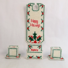 Lot of Vintage Handmade Plastic Canvas Christmas Coasters Candle Holders Hanger