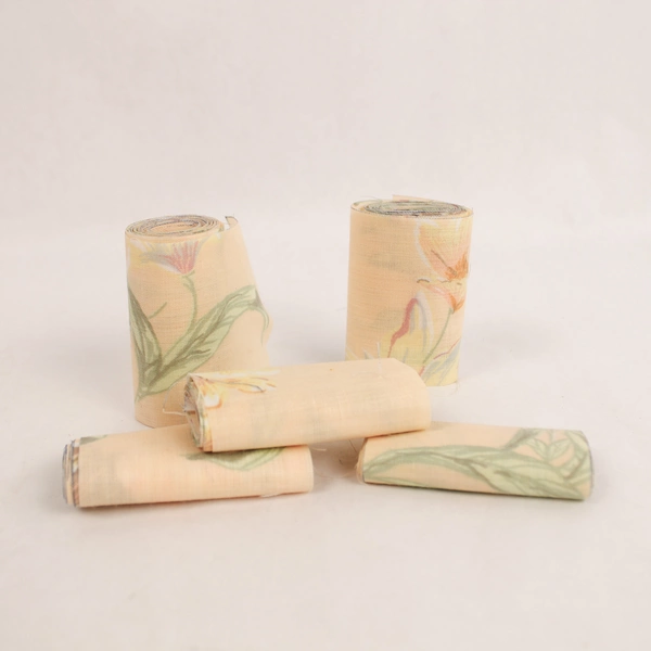 Lot of 5 Peach Floral Woven Fabric Strip Rolls for Quilting Soft Yellow
