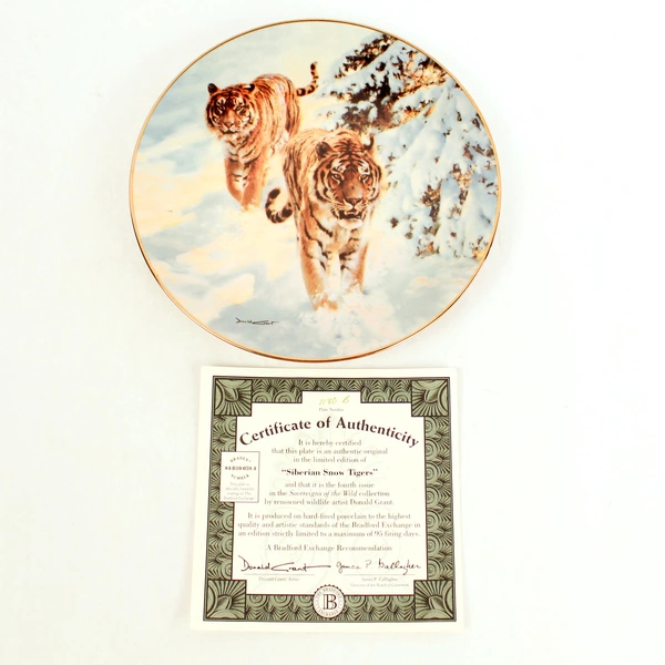 Siberian Snow Tigers Collector Plate 1993 Donald Grant Bradford Exchange COA