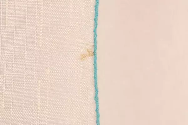 Vintage 2 Pc White Woven Valance Curtains Blue Floral Embroidered Stains