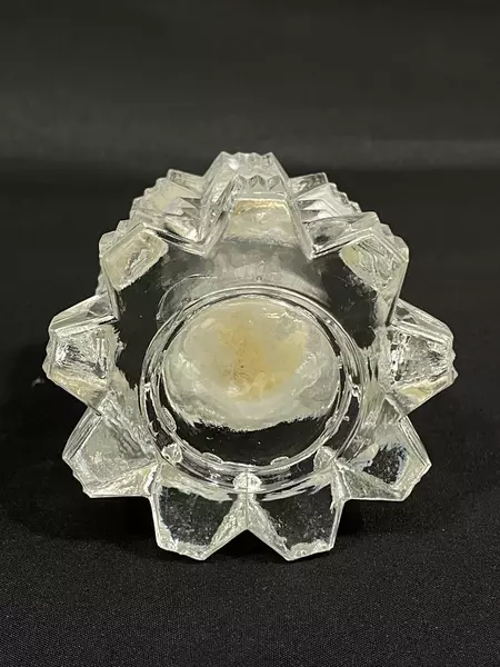 Vintage Cut Glass Perfume Bottle with Arrowhead Feather Stopper Broken Glued