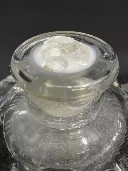 Vintage Cut Glass Perfume Bottle with Arrowhead Feather Stopper Broken Glued