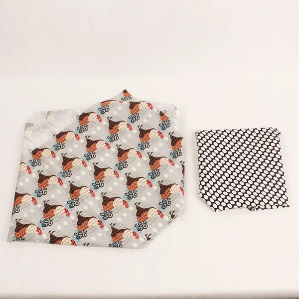 Lot of 2 Quilting Fabric Panels Farmhouse Rooster Eggs & Black White Dots