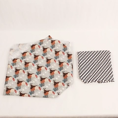 Lot of 2 Quilting Fabric Panels Farmhouse Rooster Eggs & Black White Dots