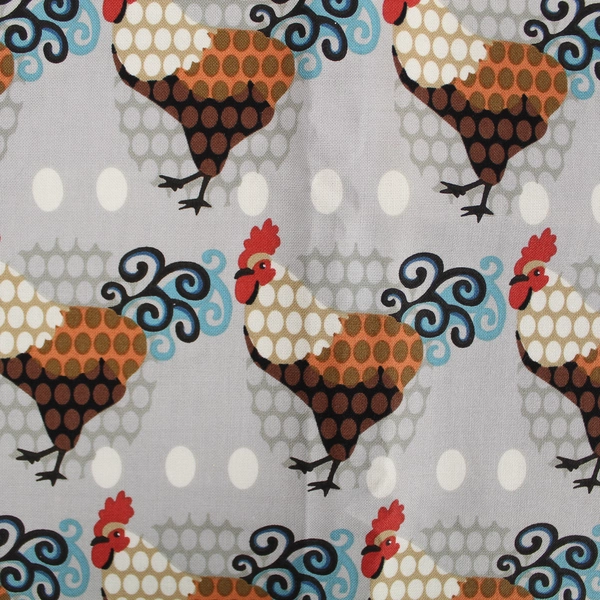 Lot of 2 Quilting Fabric Panels Farmhouse Rooster Eggs & Black White Dots
