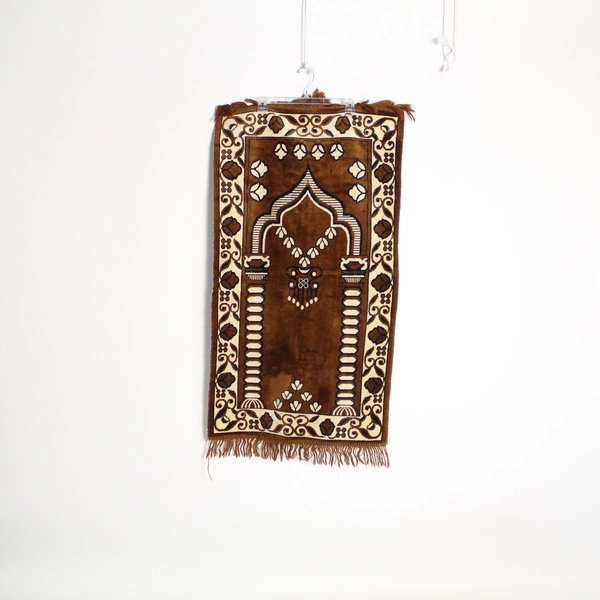 Vintage 1980s Brown Floral Accent Rug 43"x24" with Fringe Retro Home Decor